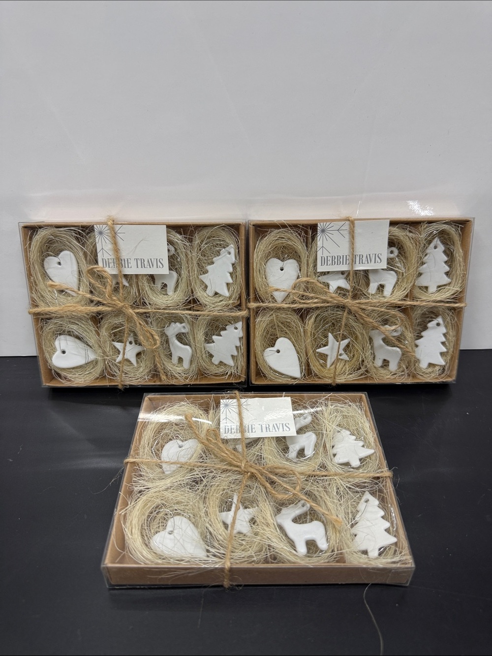 Vintage NOS White Ceramic Holiday Ornament Set — Rustic Gift Boxes